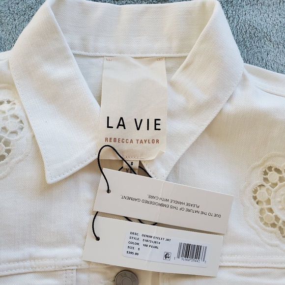 LA VIE REBECCA TAYLOR EYELET DENIM JACKET IN PEARL - Picture 14 of 16